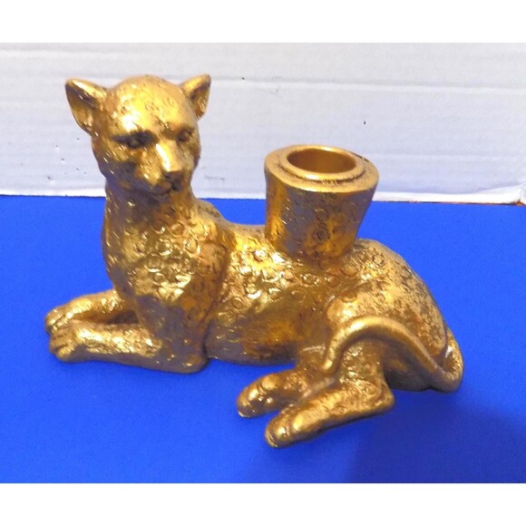 NEW Cheetah Leopard Taper Candle Holder Statue Figurine Wild Animal Cat Decor - Picture 5 of 7
